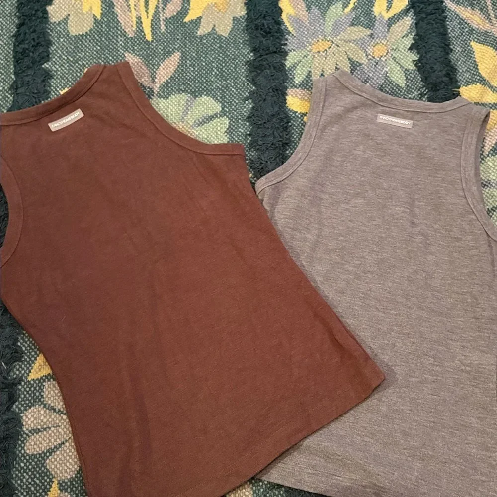 NWOT Fancy Homebody TWO Tank tops Razor back lounge cozy Medium